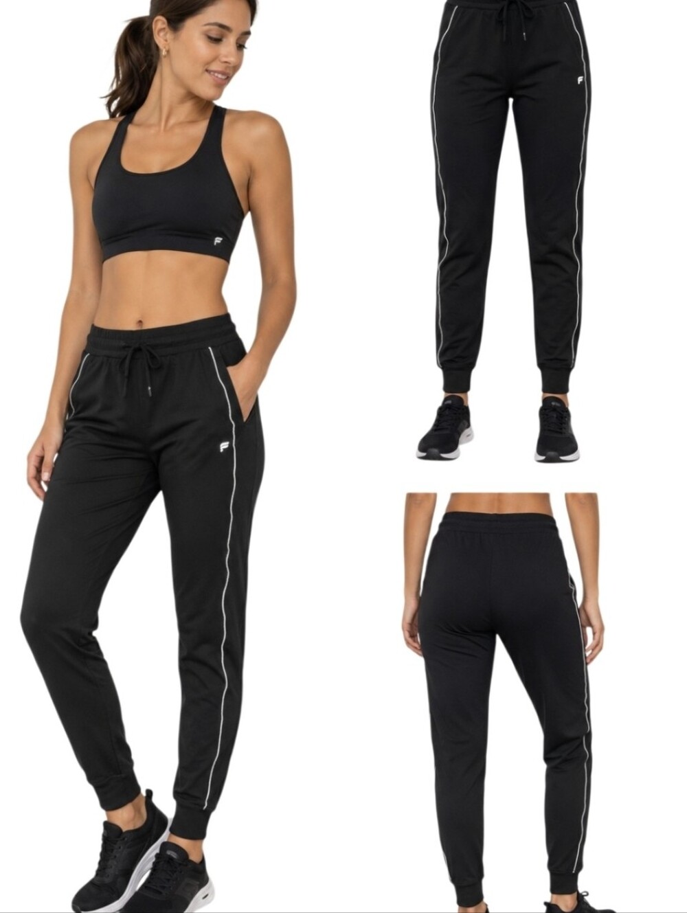 Fabletics Women's Black Athletic Jogger Pants Size M Drawstring Reflective Trim